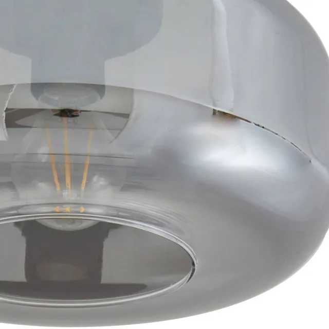 Lindby plafondlamp - 1licht - Glas, ijzer - H: 17.3 cm - E27 - rookgrijs, zandzwart