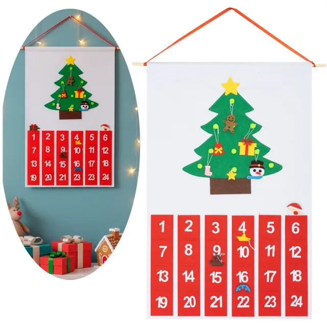 springos Adventskalender | 24 lades | Hout | Kerstboom veelkleurig