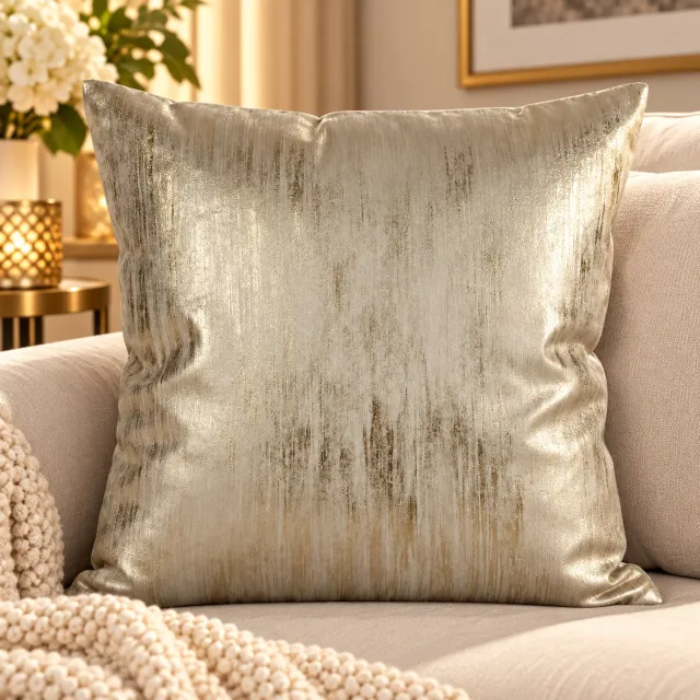Rojellaa Vierkant Sierkussen Metallic Glans Strepenpatroon Goud