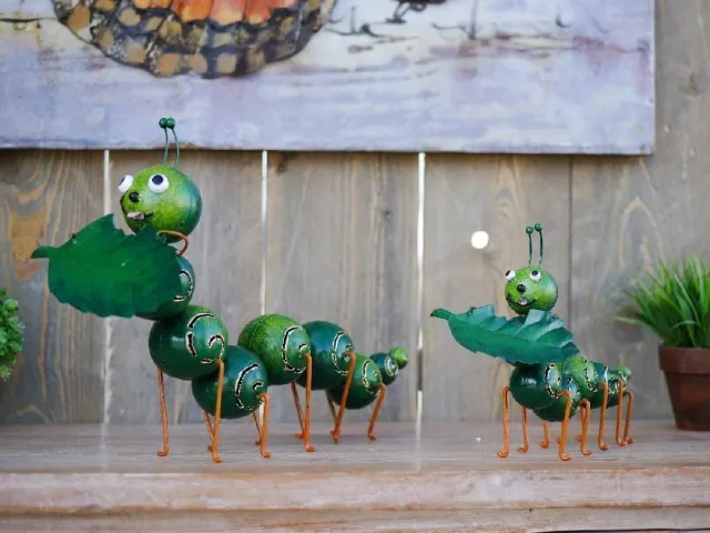 Bronzartes Tuinbeeld - Rups klein - 20 cm hoog Groen
