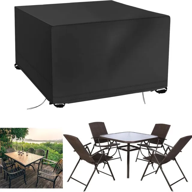 Famanu Tuinmeubelhoes, 125 x 125 x 74 cm terrastafelhoes, zwaar belastbare 420D Oxford-stof, rotan kubusset, hoes voor terrasmeubelhoes, tuintafelhoes voor buitentafel en stoelset Zwart