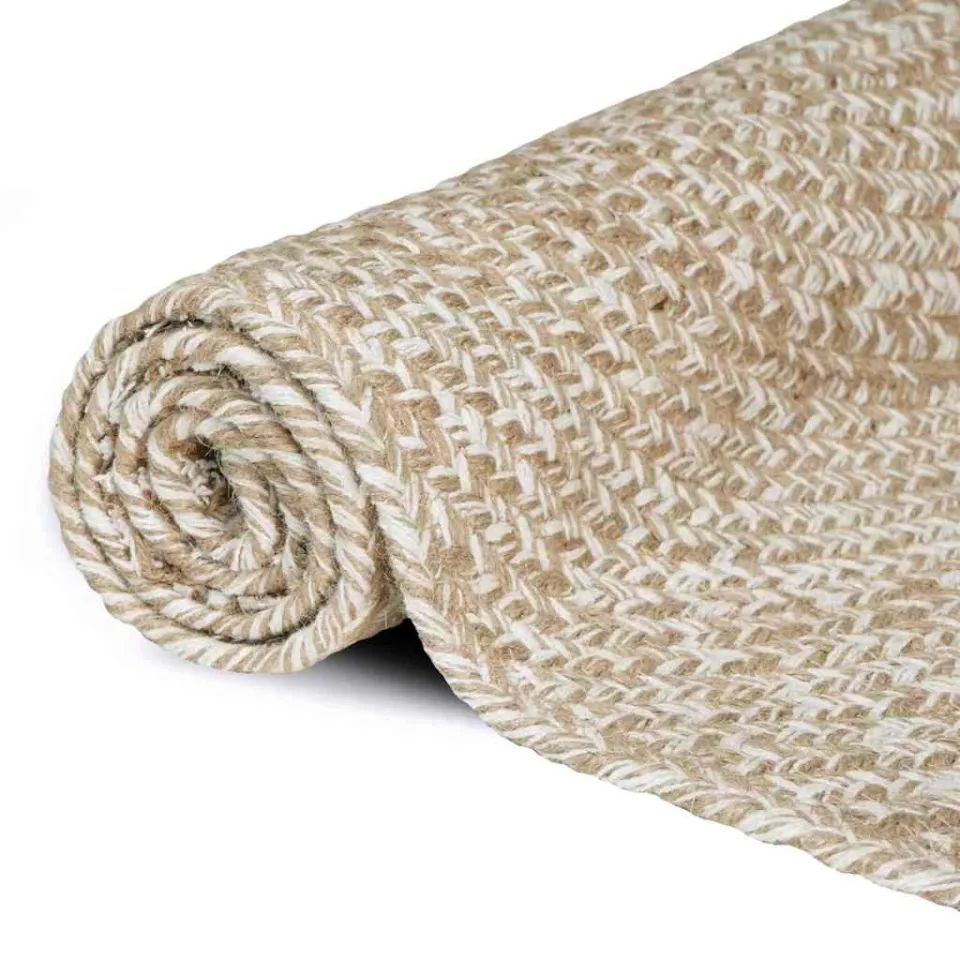 vidaXL Gebied Tapijt Natuurlijk en Wit 80 x 200 cm Jute, foto 3