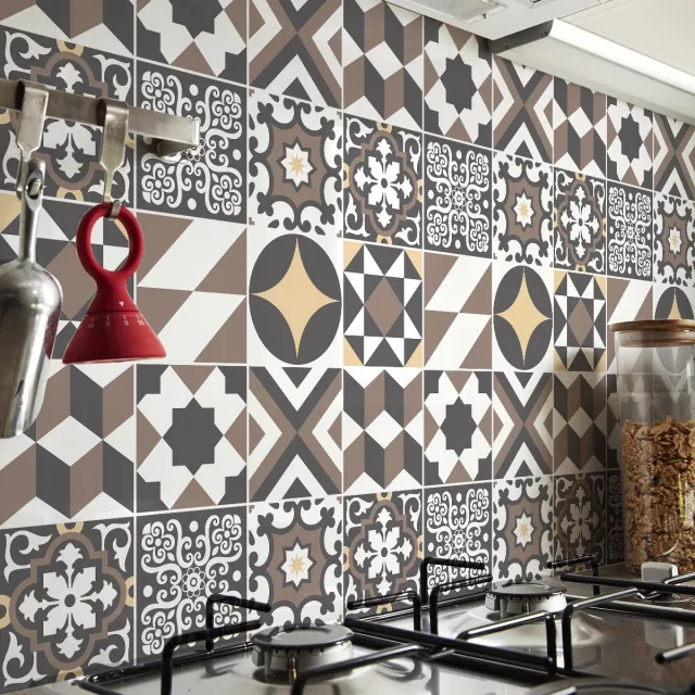 Ambiance Sticker Zelfklevende tegelmuurstickers voor keuken en badkamer - 9 cementtegelstickers (AZULEJOS RENNO) - 9 stickers 10x10cm Multi color