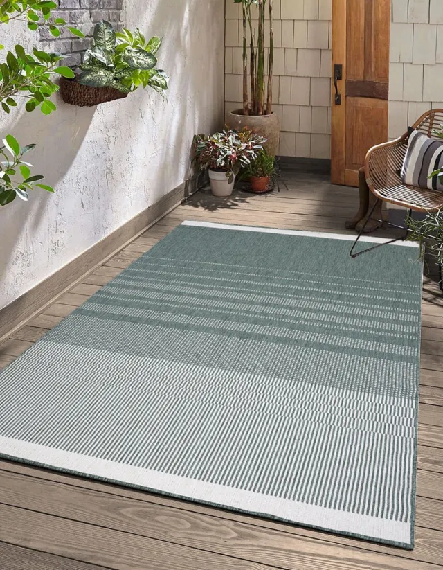 Vloerkleedgigant Modern Buitenkleed Groen / Creme - 160x230 cm - Laagpolig Vloerkleed Buiten - Buitentapijt - Tuinkleed