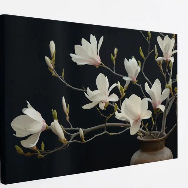 Saammp Canvas Schilderij - Witte bloemen - Bloei - Natuur - 40x30 - Foto op canvas - Wanddecoratie - Muurdecoratie Woonkamer - Kantoor Decoratie Multicolor