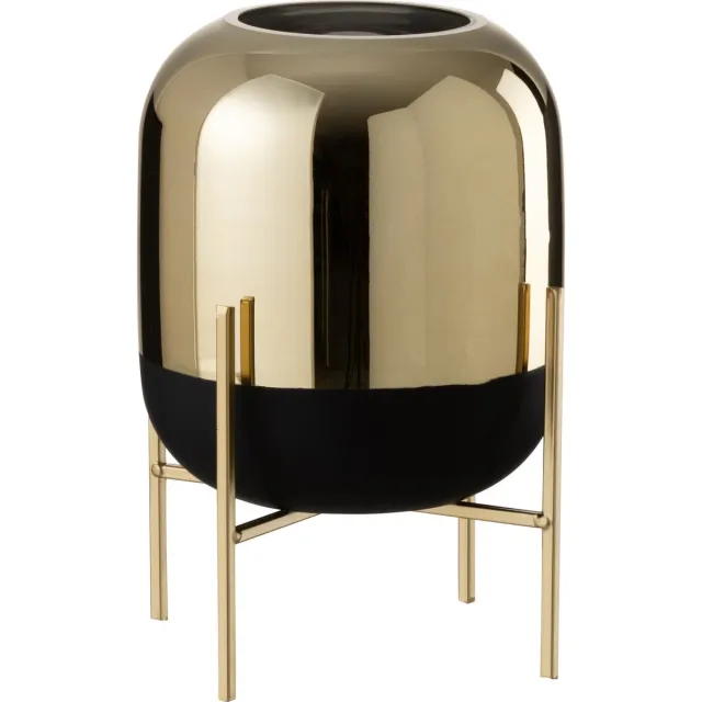 J-Line windlicht Op Voet - kaarshouder - glas - zwart/goud - small Zwart - Goud