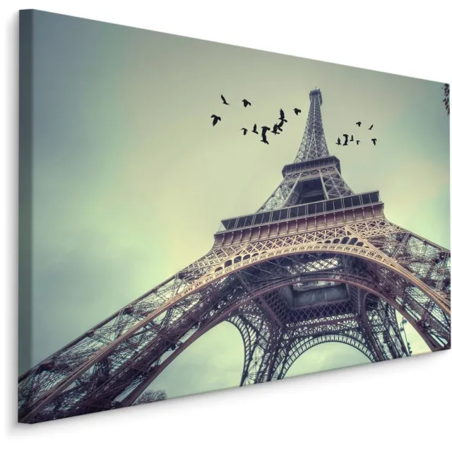 karo-art Schilderij - Zicht op de Eiffel Toren van de grond, Parijs, Premium Print Multikleur