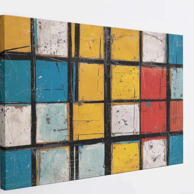 Saammp Canvas Schilderij - Mondriaan achtig - Abstract - 90x60 - Foto op canvas - Wanddecoratie - Muurdecoratie Woonkamer - Slaapkamer decoratie - Canvas Print Multicolor