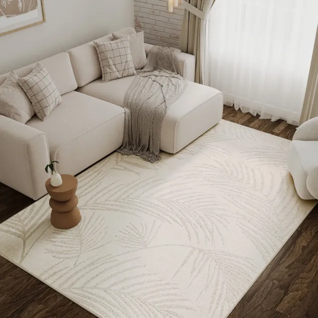 Tapiso Terra Vloerkleed - Palmen Patroon - Botanisch Design met 3D-Effect - Laagpolig Tapijt voor Woonkamer & Slaapkamer - Crème - OEKO-TEX Creme