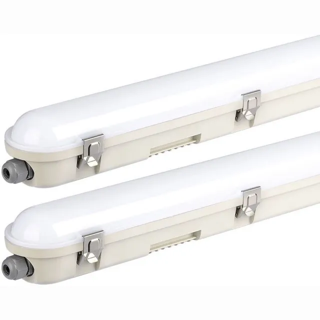 V-TAC Plafondlamp wit diffusor LED natte ruimte garageverlichting, werkplaatsverlichting IP65 neutraal wit, 1x LED 48W 5760lm 4000K, LxBxH 150x7,8x7,2 cm, set van 2