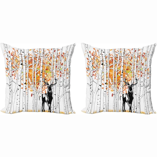 ABAKUHAUS Decoratieve kussenhoes met hertenmotief, 2 stuks, bom blader wildernis, 45x45 cm, oranje, groen en wit