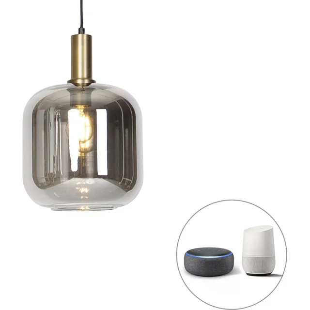 QAZQA zuzanna - Design Dimbare LED Smart Hanglamp incl. wifi met Dimmer - 1 lichts - Ø 25 cm - Zwart Goud - Woonkamer | Slaapkamer | Keuken