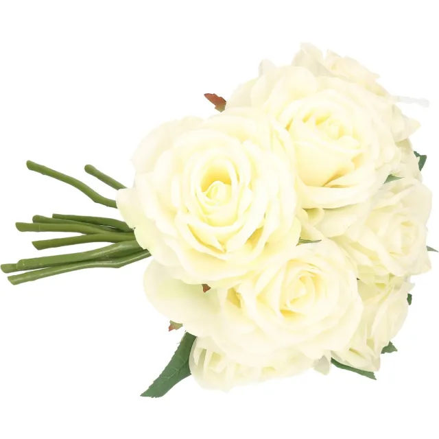Top Art Kunstbloemen boeket Roos de luxe - wit - 30 cm - kunststof steel - decoratie
