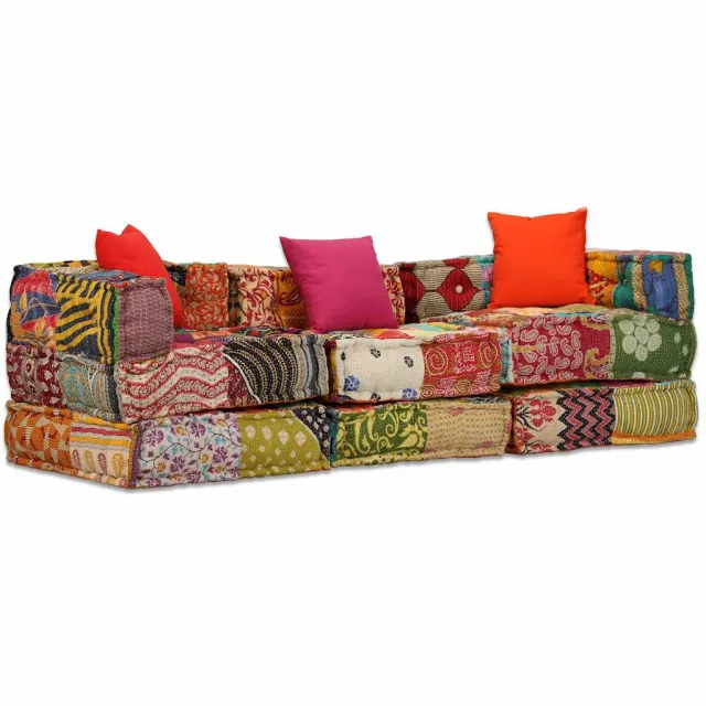 vidaXL Poef driezits modulair stof patchwork meerkleurig