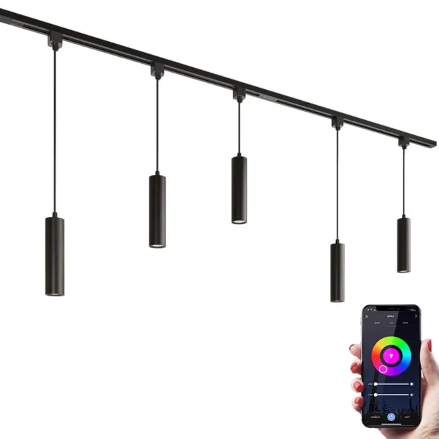 HOFTRONIC railverlichting pakket recht – 2 meter – 5 RGBWW GU10 spots – dimbaar via app – aluminium zwart – IP20 – modulair – 230V – smart track lights woonkamer keuken