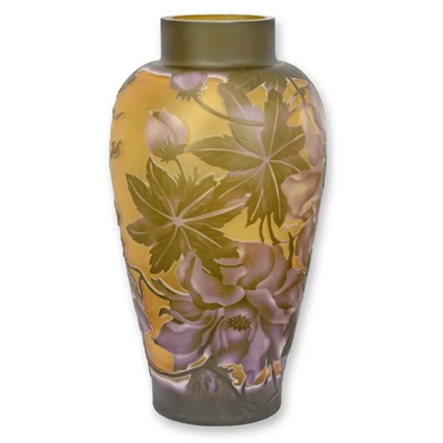 VntiQue Cameo Vaas - Pioenroos - Cameo Glazen Vaas - Glas Decoratie - Tafeldecoratie - Bloemenvaas - Tafelvaas - 18x18x33 Geel