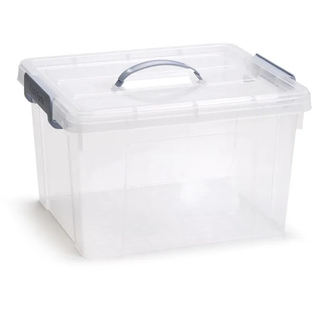 PLASTICFORTE Opslagbox AZUL serie - met deksel - transparant - 24 liter - 42 x 36 x 25 cm - kunststof - opbergdoos - opbergen
