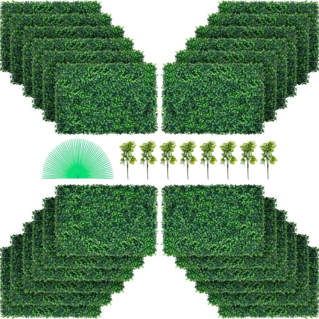 Vevor Kunstmatig Buxus Hegpaneel, 24 Stuks, 61 x 40,6 cm, Kunstmatige Heggen, Kunstmatige Buxusomheining, Nep Klimop UV Realistisch Effect Groene Plastic Decoratie voor Tuinen en Werven, 4 cm Dikte