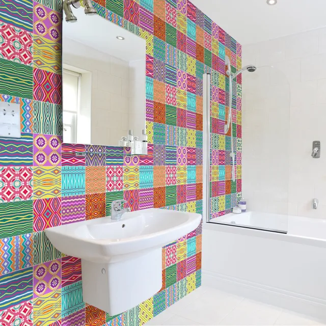 Ambiance Sticker Zelfklevende tegelmuurstickers voor keuken en badkamer - 60 cementtegelstickers, Azulejos Doriah-stijl - 60 stickers, 15x15 cm Multi color