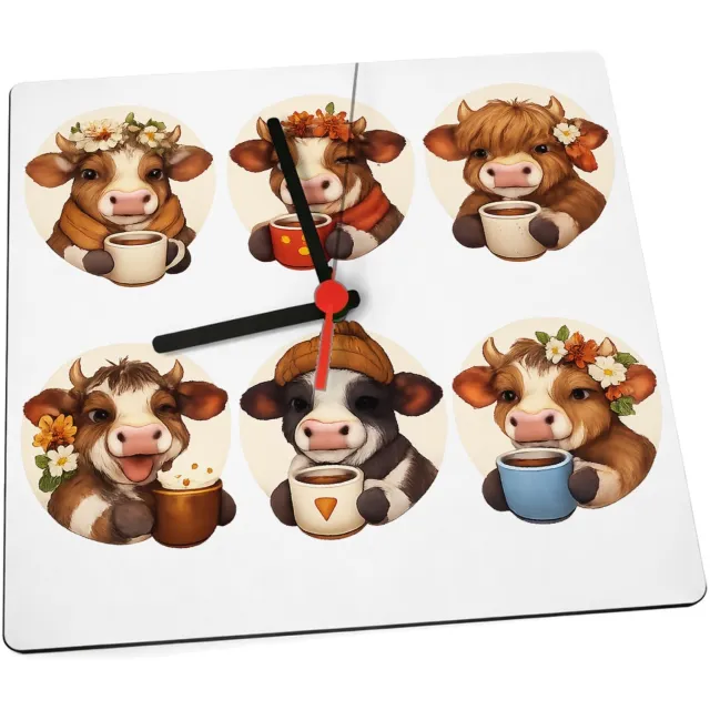 Mr Cadeautjes Klok 19 x 19 - design Een reeks vrolijke kattenportretten met theekopjes en winter | cadeau Wit