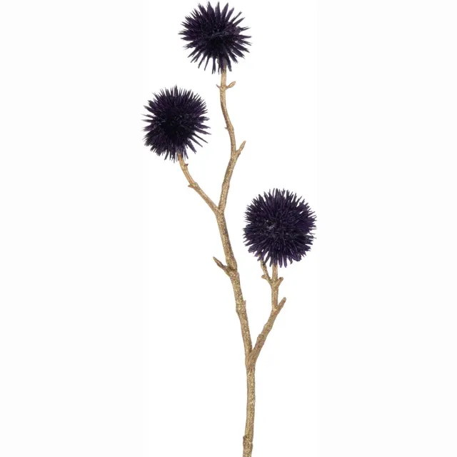 J-Line decoratie Tak Echinops 3 Bloemen - kunststof - paars/goud - 24 stuks