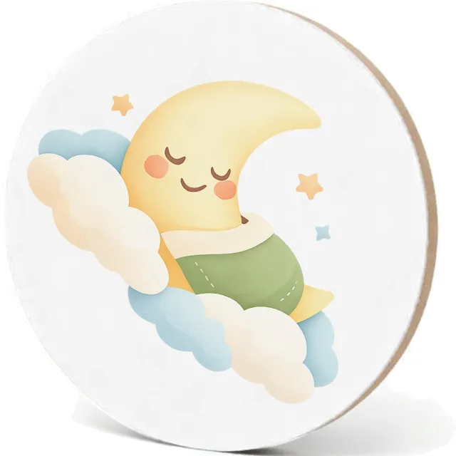 Mr Cadeautjes MDF fotolijst - design Een zachte babykamer-sfeer met een slapende maan en wolkjes | cadeau Wit