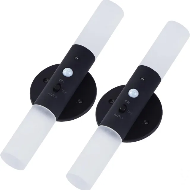 oneay Set van 2 LED-lampen met bewegingssensor: een op batterijen werkende wandlamp en een oplaadbare draadloze accentlamp, geschikt voor trappenhuizen, kaptafels, woonkamers en slaapkamers. Zwart