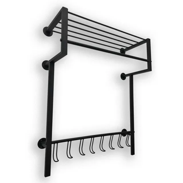 Ylumen Kapstok met 8 haken 70 cm breed - 90 cm hoog Zwart