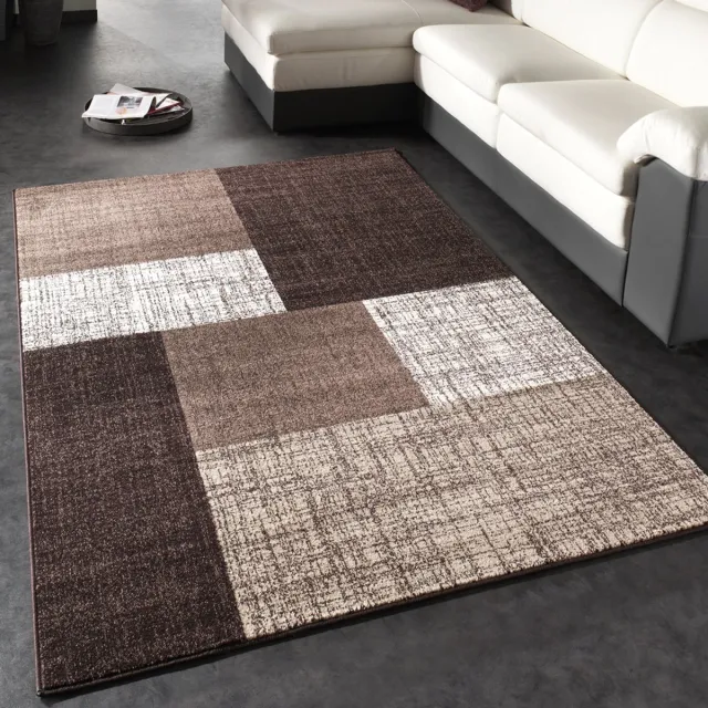 flycarpets Laagpolig Modern Vloerkleed Modilia - Geblokt - Bruin