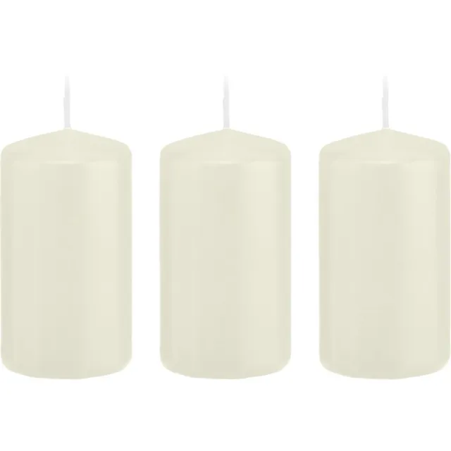 Trend Candles Cilinderkaars/stompkaars - 3x - ivoorwit - 6 x 12 cm - 40 branduren - met brandvertragende folie