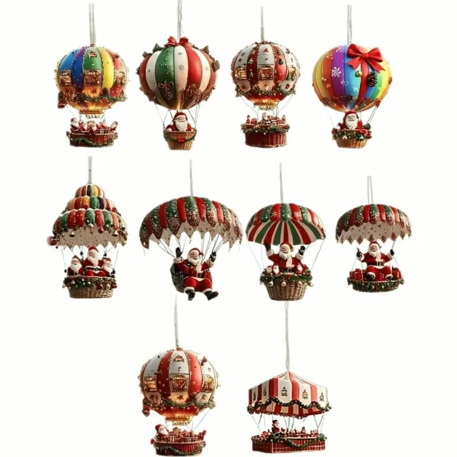 Without lemon Set van 10 - Kerstman Luchtballon Ornament - Kerst Hangers - Kerst Versieringen - Kerstboom Versiering - 2D/Plaat - Hout