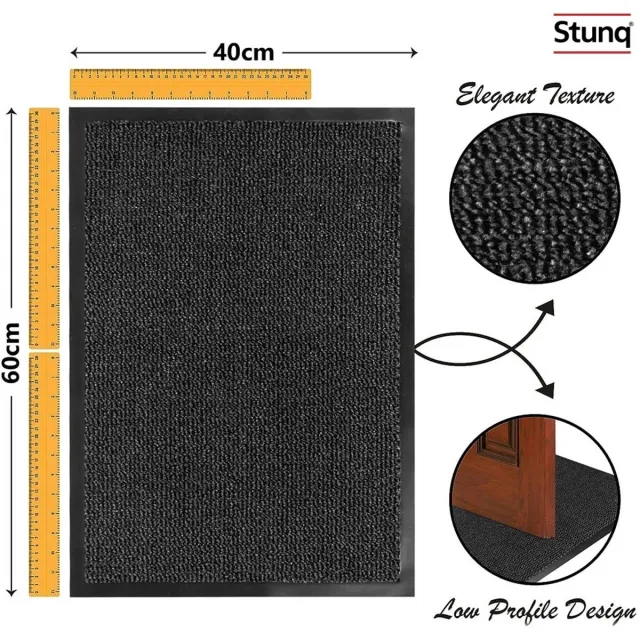 Stunq Wasbare deurmat zwart 40x60 - antislip, heavy duty, stijlvol rubberen model - perfecte stofvanger voor binnen & buiten