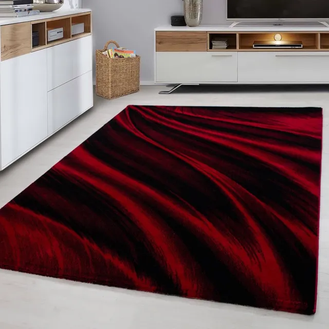 Ayyildiz Laagpolig vloerkleed, abstract golfpatroon, rood, woonkamerkleed, jute achterkant, afmeting: 160 cm x 230 cm RED