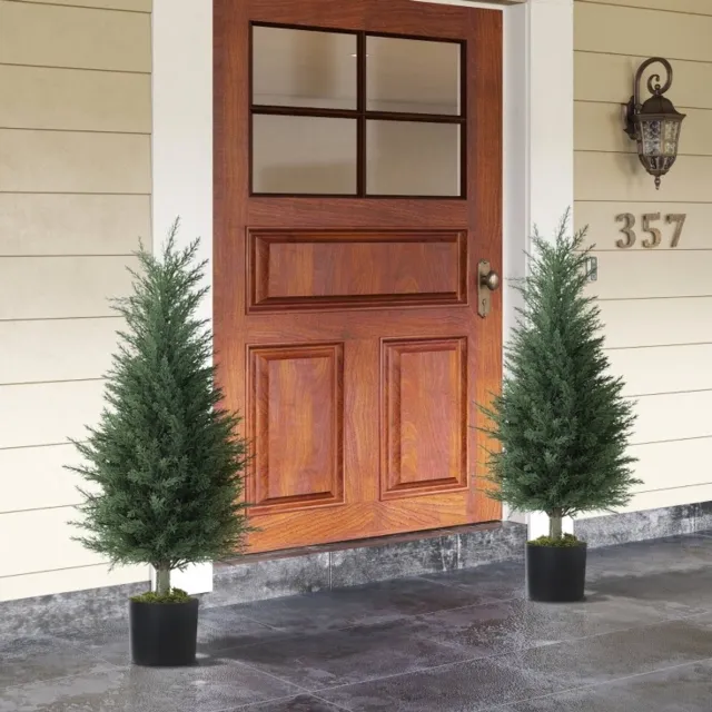 MODENUIT Kunstplant Cipres Set Van 2 – 90 cm Hoog – Kunststof – Groen – Potten – UV-Bestendig voor Binnen en Buiten