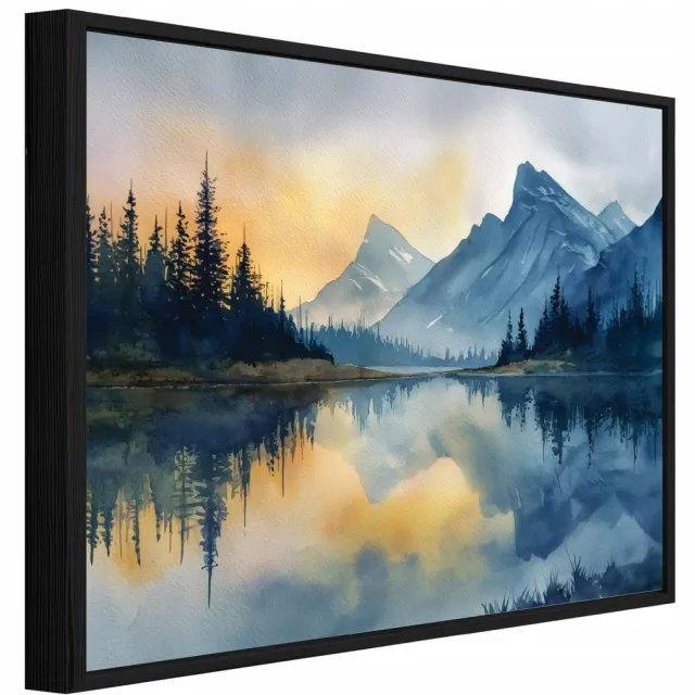 WALLARENA Schilderij op canvas in zwarte lijst - 120x80 cm - berglandschap natuur - wanddecoratie woonkamer en slaapkamer Veelkleurig