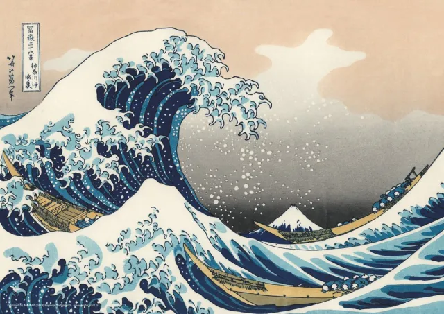Posterpoint Great Wave of Kanagawa poster - 50 x 70 cm - Katsushika Hokusai - Luxe uitvoering blauw