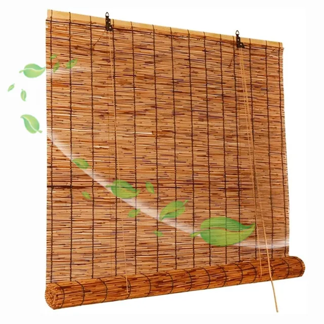 Famanu Natuurlijke bamboe rolgordijn voor binnen en buiten, verduistering tot 70%, breedte 40-160 cm, handgeweven en waterafstotend, ideaal voor ramen en terrassen bruin