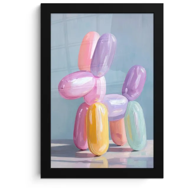FrameYourWall Poster in lijst - Fotolijst 20x30 cm - Posters - Dier - Ballon - Pasteltinten - Glanzend - Posterlijst zwart - Decoratie - Wanddecoratie woonkamer - Muurdecoratie slaapkamer