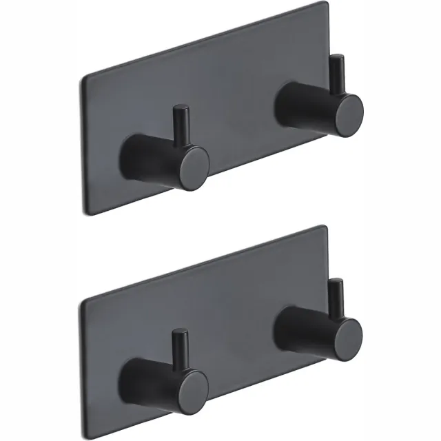 Brute Strength RVS Handdoekhaak 2 haaks - Set van 2 Stuks - Zelfklevend zonder Boren - Zwart Vierkant - Badjas Theedoek Hanger Keuken Badkamer Handdoek Haakjes