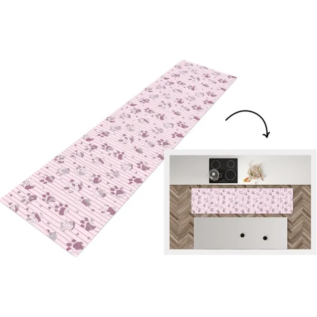 KitchenYeah Keukenloper - Loper keuken - Hond - Roze - Patronen - 200x50 cm - Keukenloper vinyl Multicolor