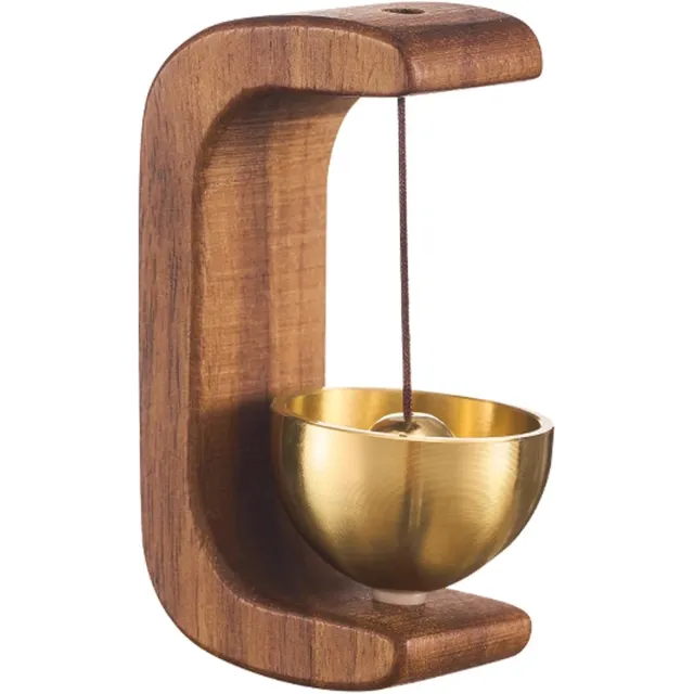 OEMG Magnetische winkeliersbel voor het openen van de deur - Vintage houten windgong deurbel met messing bel, dopamine-decoratie en draadloze zelfklevende deurbel voor veranda, muur, tuin, winkel, housewarming cadeau Goud