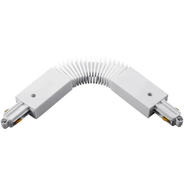 Fantasia Track 1F flexibele connector in wit voor 1-fase railsystemen, verbindt tracksecties onder een hoek