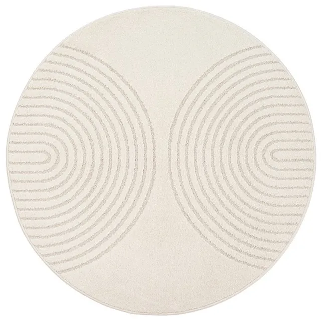 TapisTrend Designer tapijt Crème 120 cm rond Modern vloerkleed met dubbele concentrische bogen in reliëf voor woonkamer, slaapkamer en eetkamer Beige