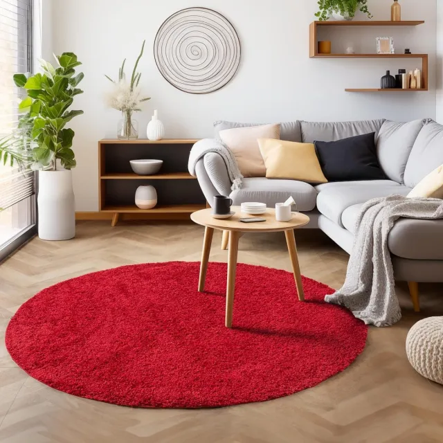 Muratap Basic Rond Shaggy vloerkleed Rood Hoogpolig- 200 CM Ø