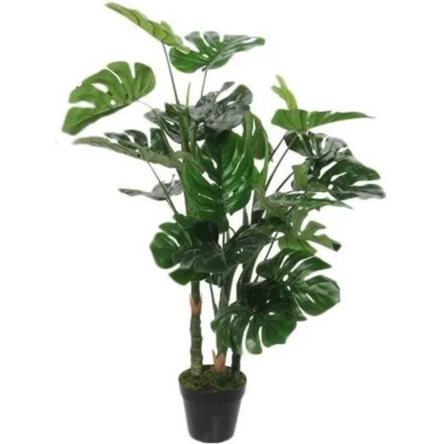 Shoppartners Grote groene Monstera/gatenplant kunstplant 100 cm in zwarte pot - Kunstplanten/nepplanten