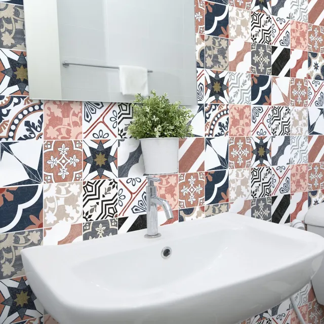 Ambiance Sticker Zelfklevende tegelmuurstickers voor keuken en badkamer - 30 authentieke PIO cementtegelstickers - 30 stickers 15x15cm Multi color