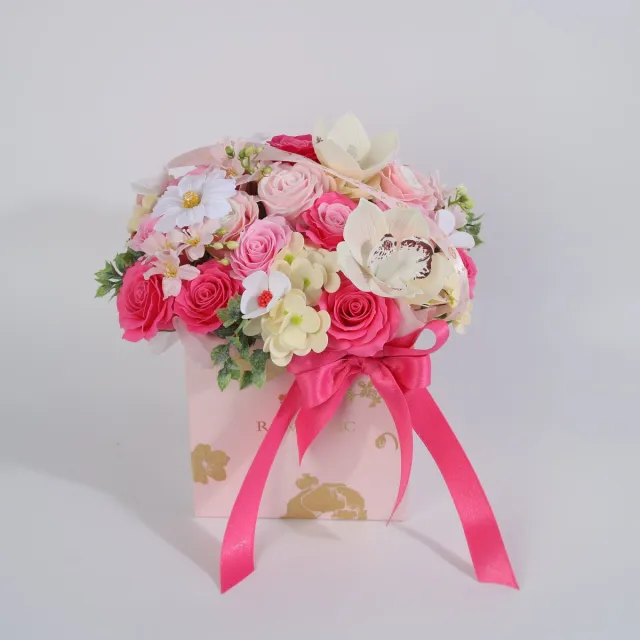 La Roselle Amsterdam Bloemenbox met Roze en witte Kunstrozen, Orchidee en Margrietbloemen –Zomer bloemen boeket Roze, wit en crème