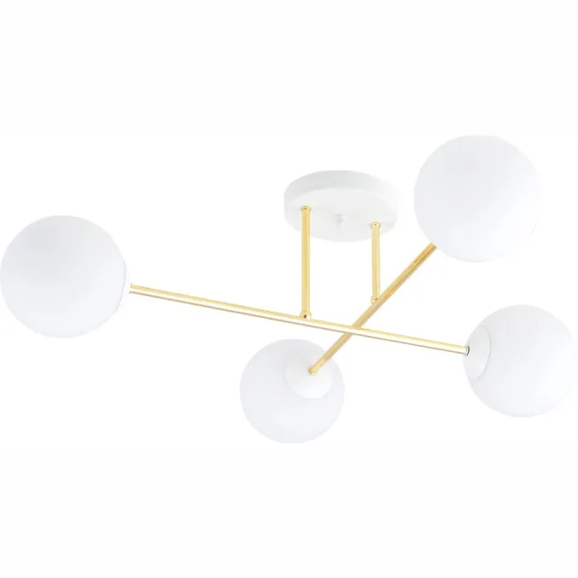 Emibig 4 lamps E14 stijlvolle plafondlamp messing met wit en melkglas bollen - Perfecte verlichting voor elke ruimte Wit, Goud