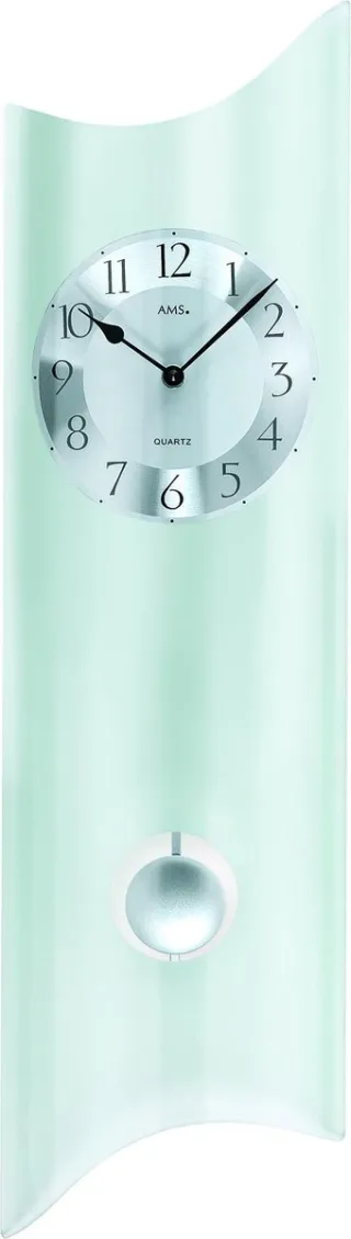 AMS W7324 - Wandklok - Analoog - Overig - Hout - Mineraal Glas - 19x68 cm - Transparant - Zilverkleurig