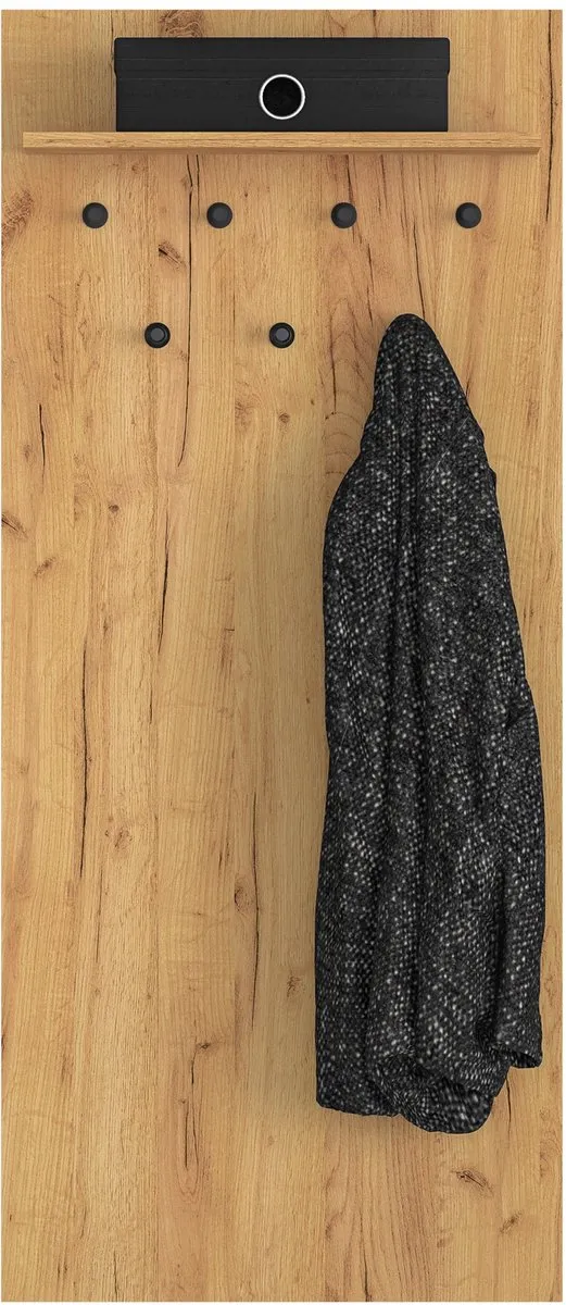 Selsey Vasco – Wandkapstok met plank en 7 haken, 60 cm Eikenlook